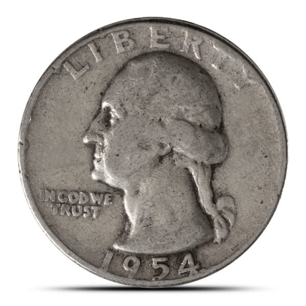 Obverse of 1954 pre-1965 U.S. silver quarter - George Washington portrait, 90% silver