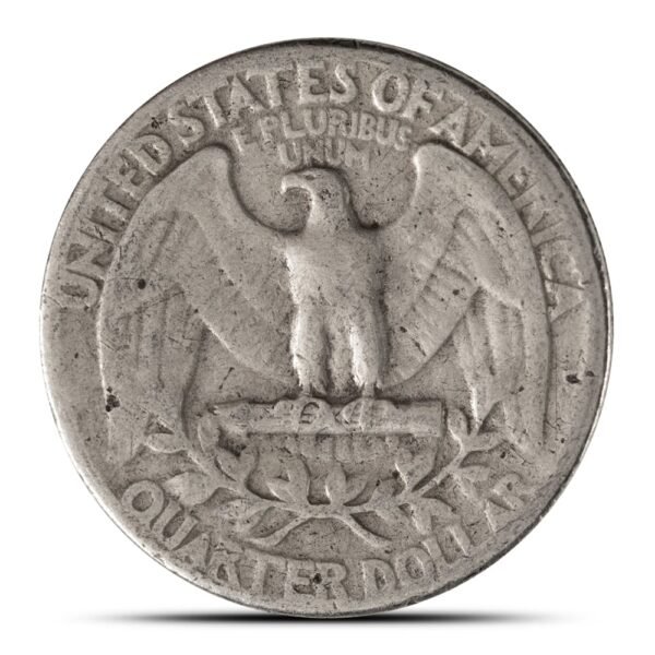 Reverse of 1954 pre-1965 U.S. silver quarter – eagle and olive branch, 90% silver