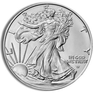 Detailed view of a 1 oz American Silver Eagle coin used in Ponte Vedra silver transactions