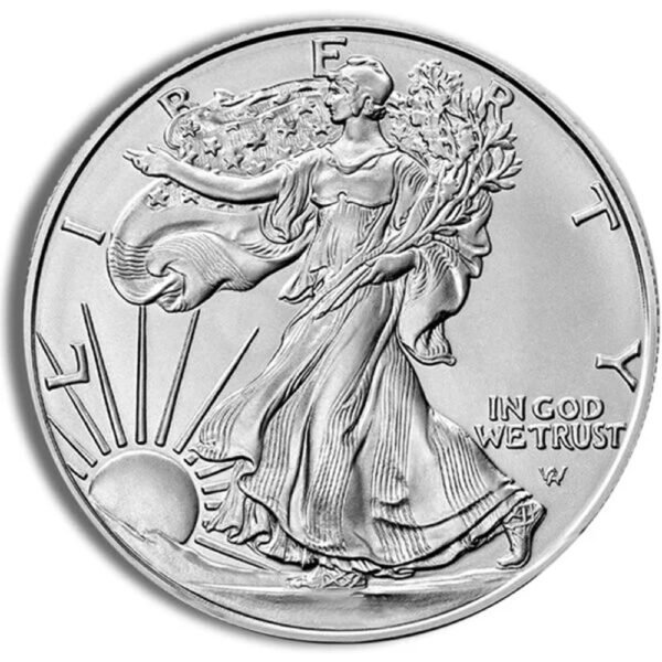 Detailed view of a 1 oz American Silver Eagle coin used in Ponte Vedra silver transactions