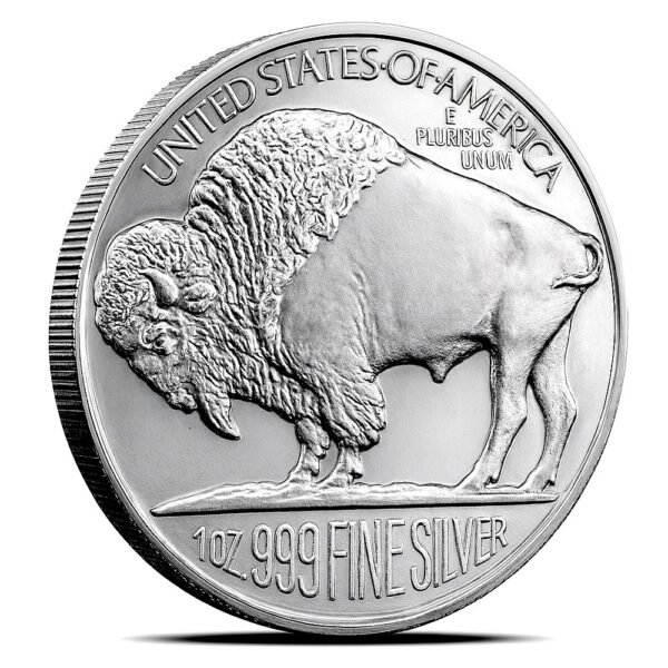 Reverse side of 1 oz .999 fine silver Buffalo coin featuring an American bison – popular among Ponte Vedra silver buyers