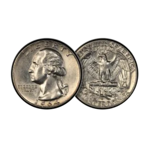Two pre-1965 U.S. silver quarters obverse & reverse side-by-side - 90% silver junk silver