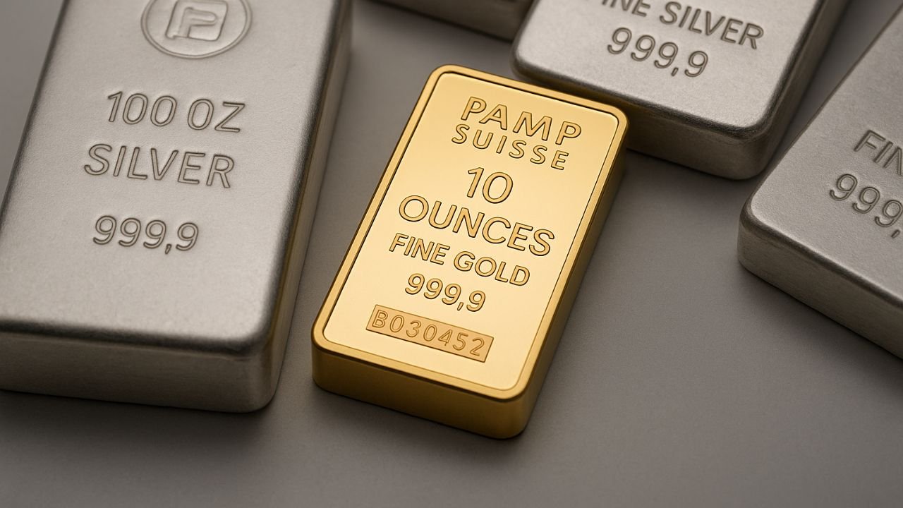 Valcambi gold bars and American Gold Eagle coin beneath blog headline about selling gold in Florida