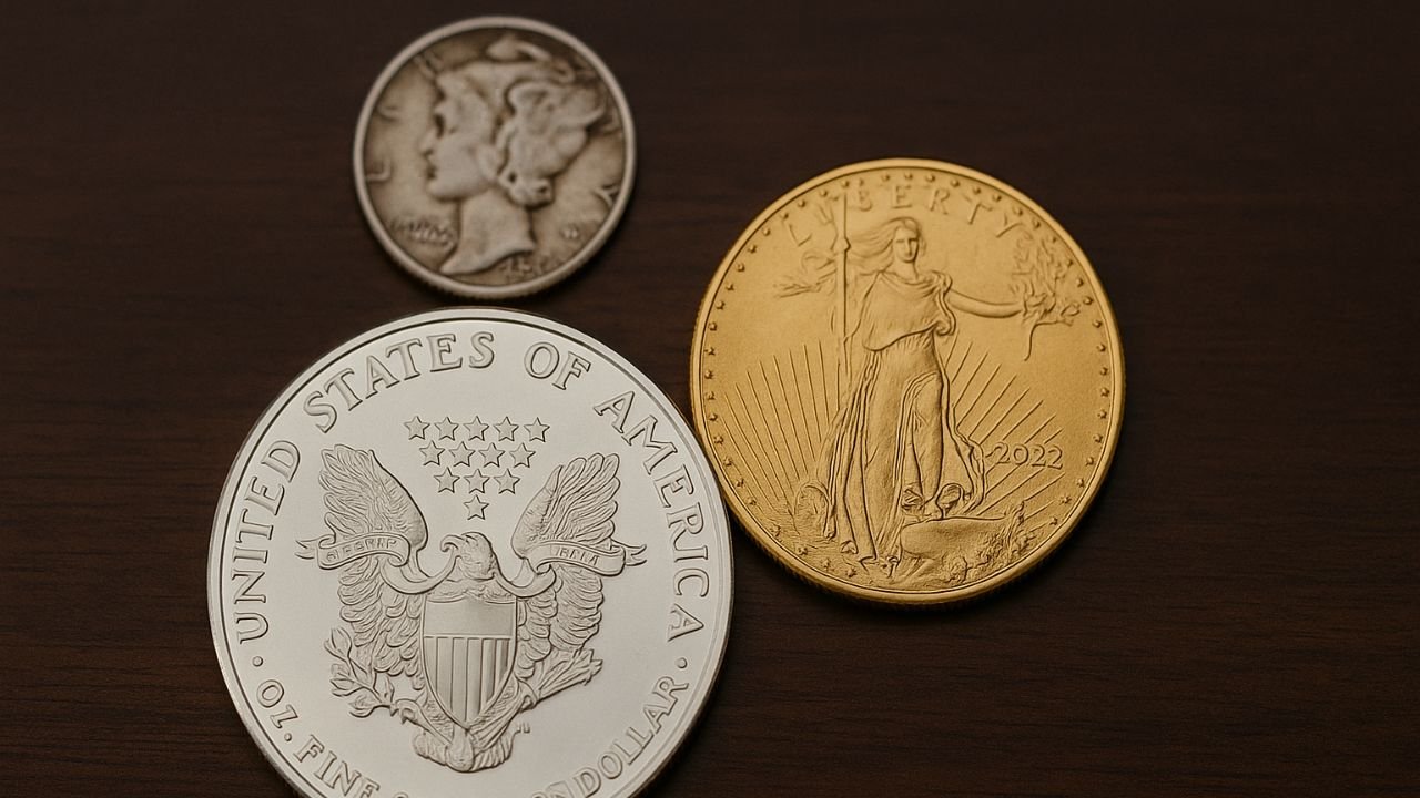 Valcambi gold bars and American Gold Eagle coin beneath blog headline about selling gold in Florida