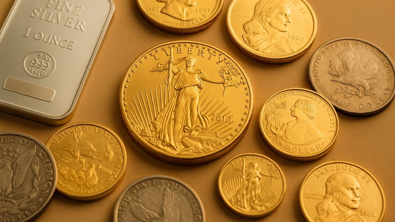 Valcambi gold bars and American Gold Eagle coin beneath blog headline about selling gold in Florida