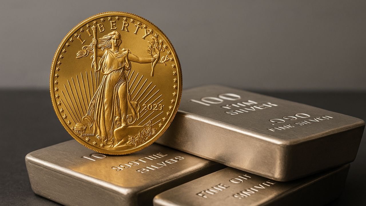 Valcambi gold bars and American Gold Eagle coin beneath blog headline about selling gold in Florida